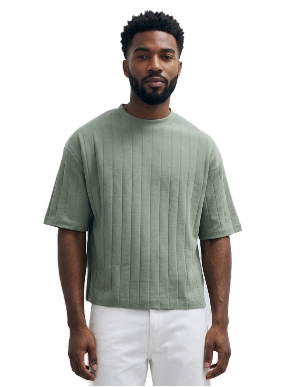 ASOS Men’s Wide Ribbed Oversized Cropped T-Shirt in Sage Green